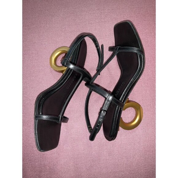 Ferragamo Elina Sandals in Black Leather 7.5 With Box Womens Logo High Heels - Picture 9 of 17